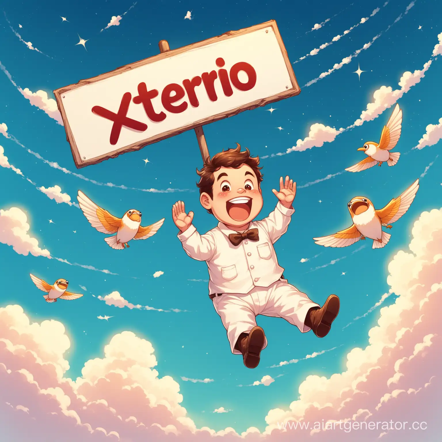 Funny-Man-Flying-in-the-Sky-Holding-Sign-with-Xterio