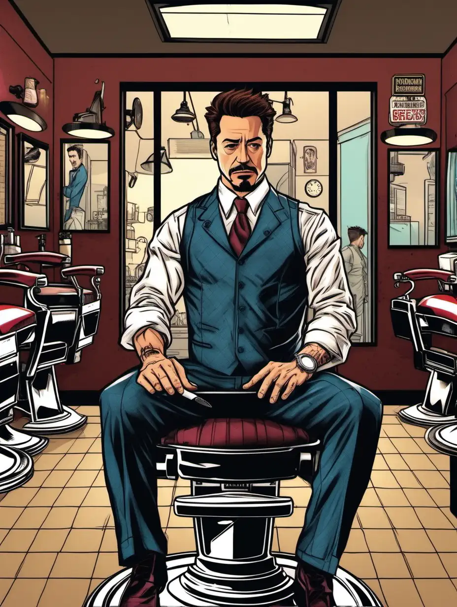 short-haired barber cuts a tony stark in a barbershop