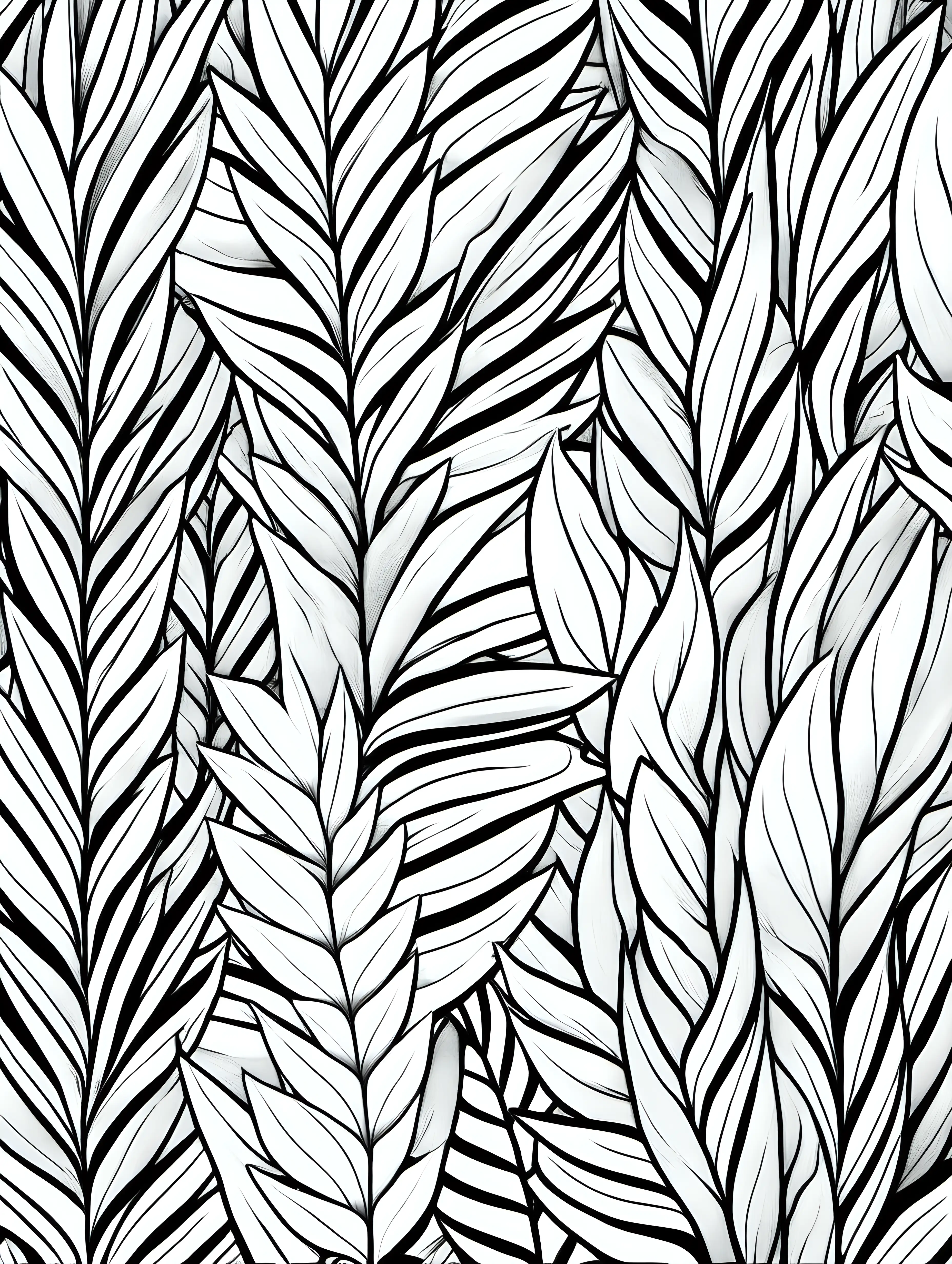 coloring page, simple leaves repeating pattern, black and white, no shadows