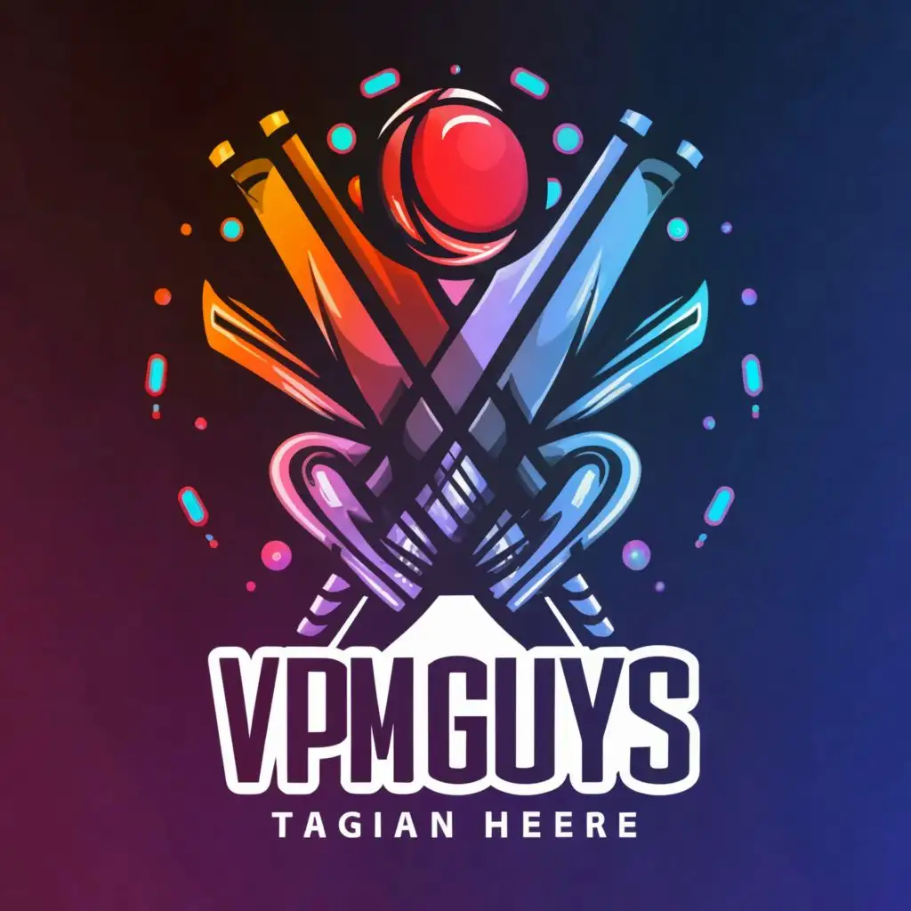 a logo design,with the text "VPM GUYS  ", main symbol:Cricket Bat, Cricket Ball  ,complex,be used in Technology industry,clear background