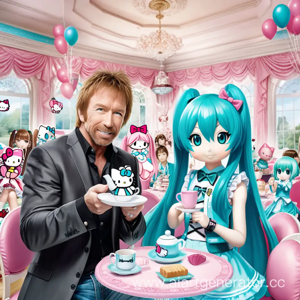 Hatsune-Miku-and-Chuck-Norris-Attend-Hello-Kitty-Tea-Party
