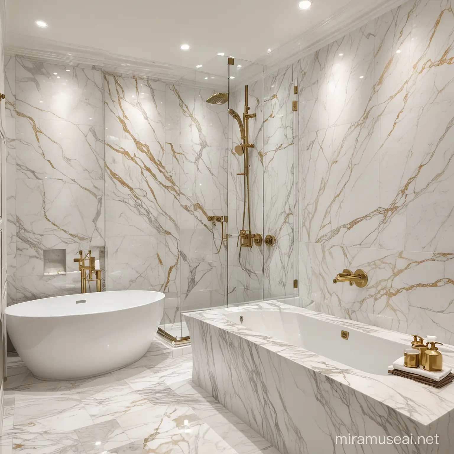 Elegant Luxury Bathroom with Calacatta Gold Marble Accents