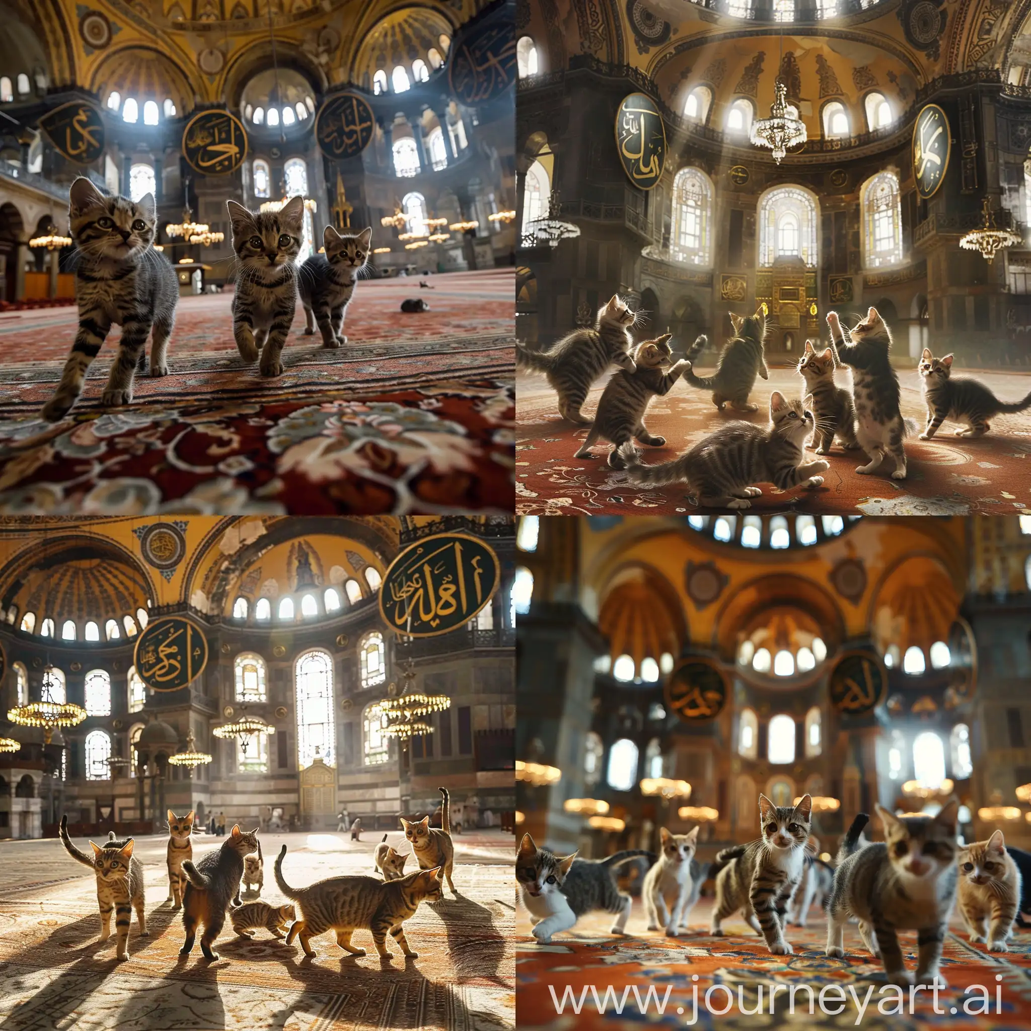 Cats Playing in a Haya Sofia mosque at Istanbul