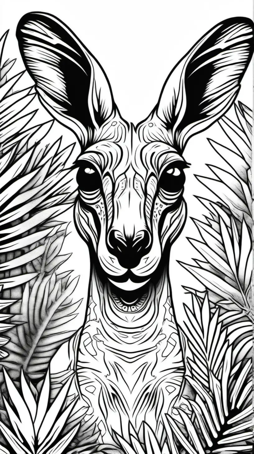 Kangaroo Face Rex Coloring Page Jungle Adventure for Adults