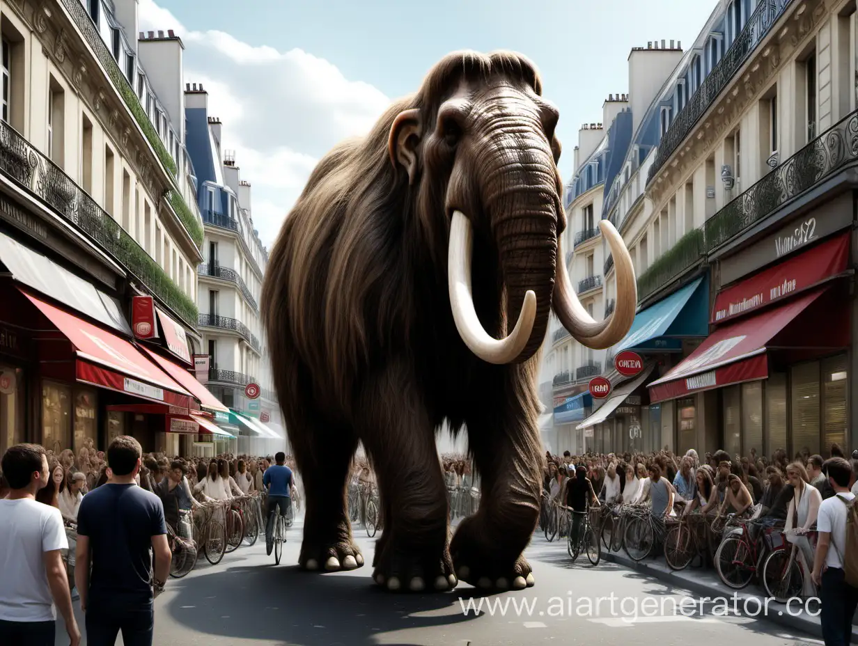 Un mammouth dans une rue bondée de paris en 2024