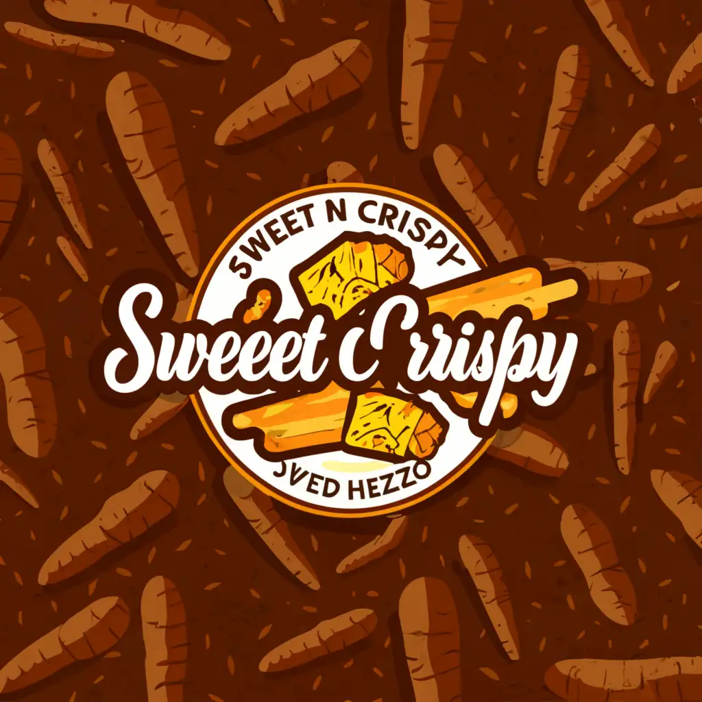 a logo design,with the text "Sweet N Crispy Kamote De Kezo", main symbol:Cheese Sticks and Sweet Potato,Moderate,be used in Restaurant industry,clear background