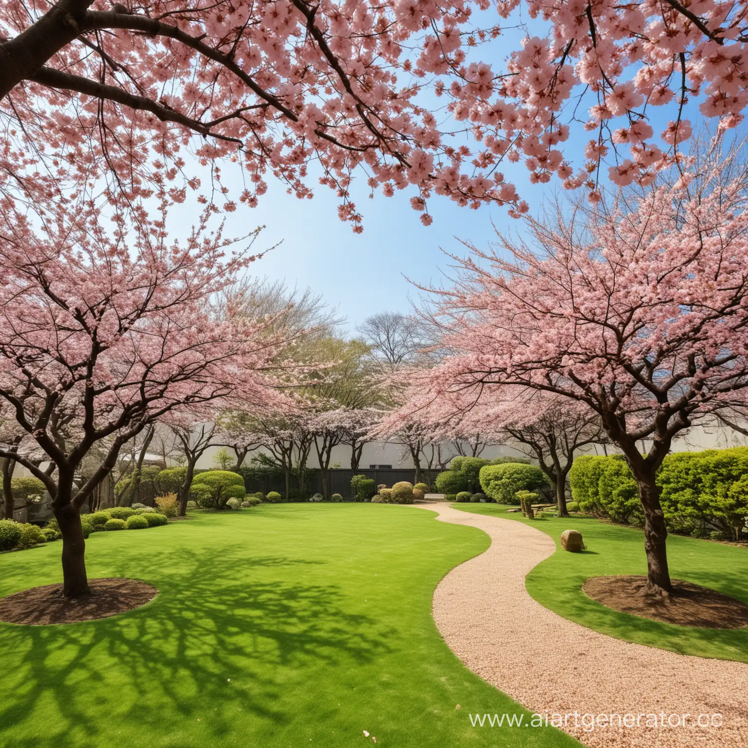 Tranquil-Sakura-Garden-with-Lush-Green-Lawn