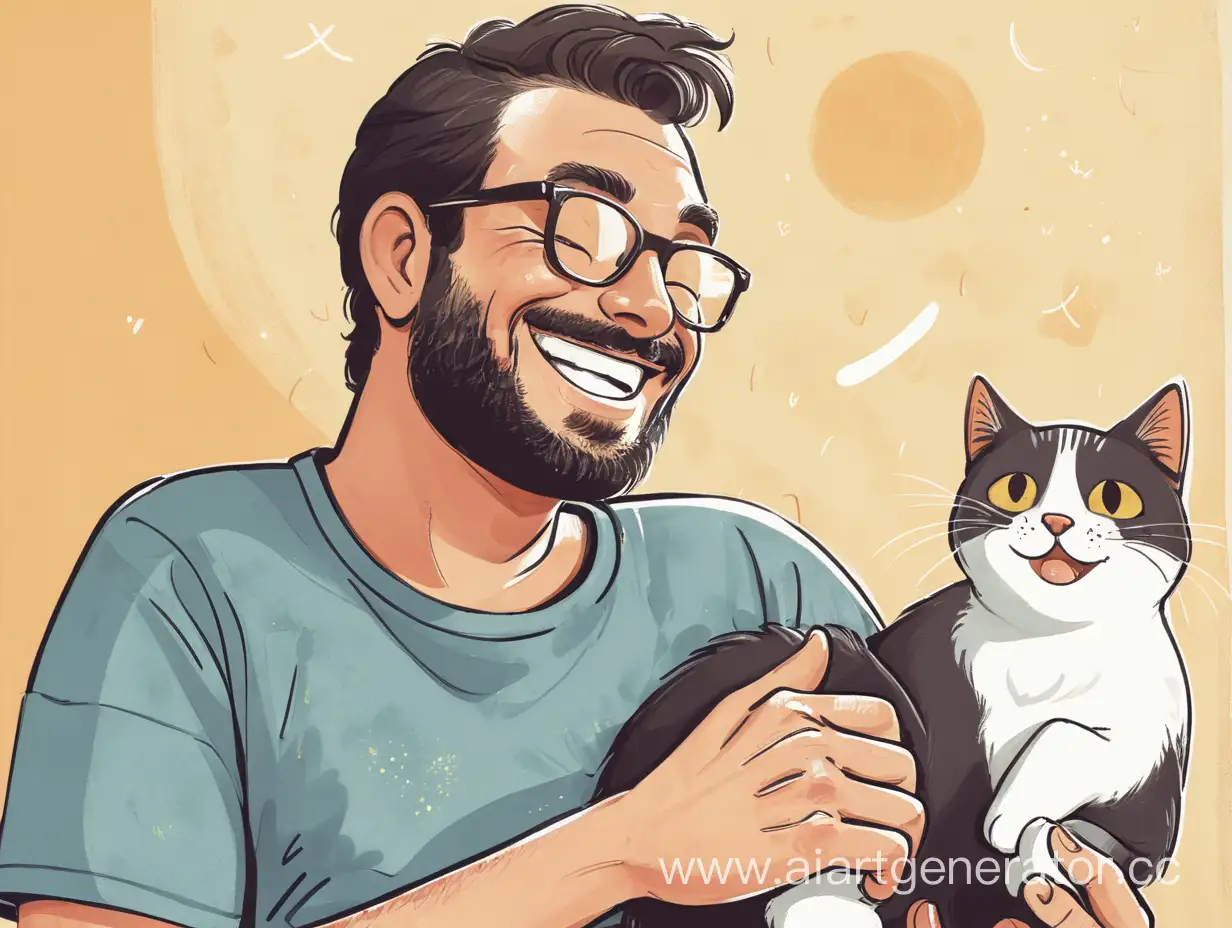 Joyful-Man-Bonding-with-Content-Cat-Heartwarming-Pet-Companionship
