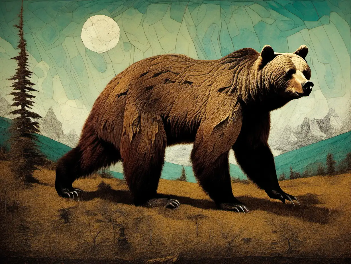 Majestic Grizzly Bear in Max Ernst Painting Style