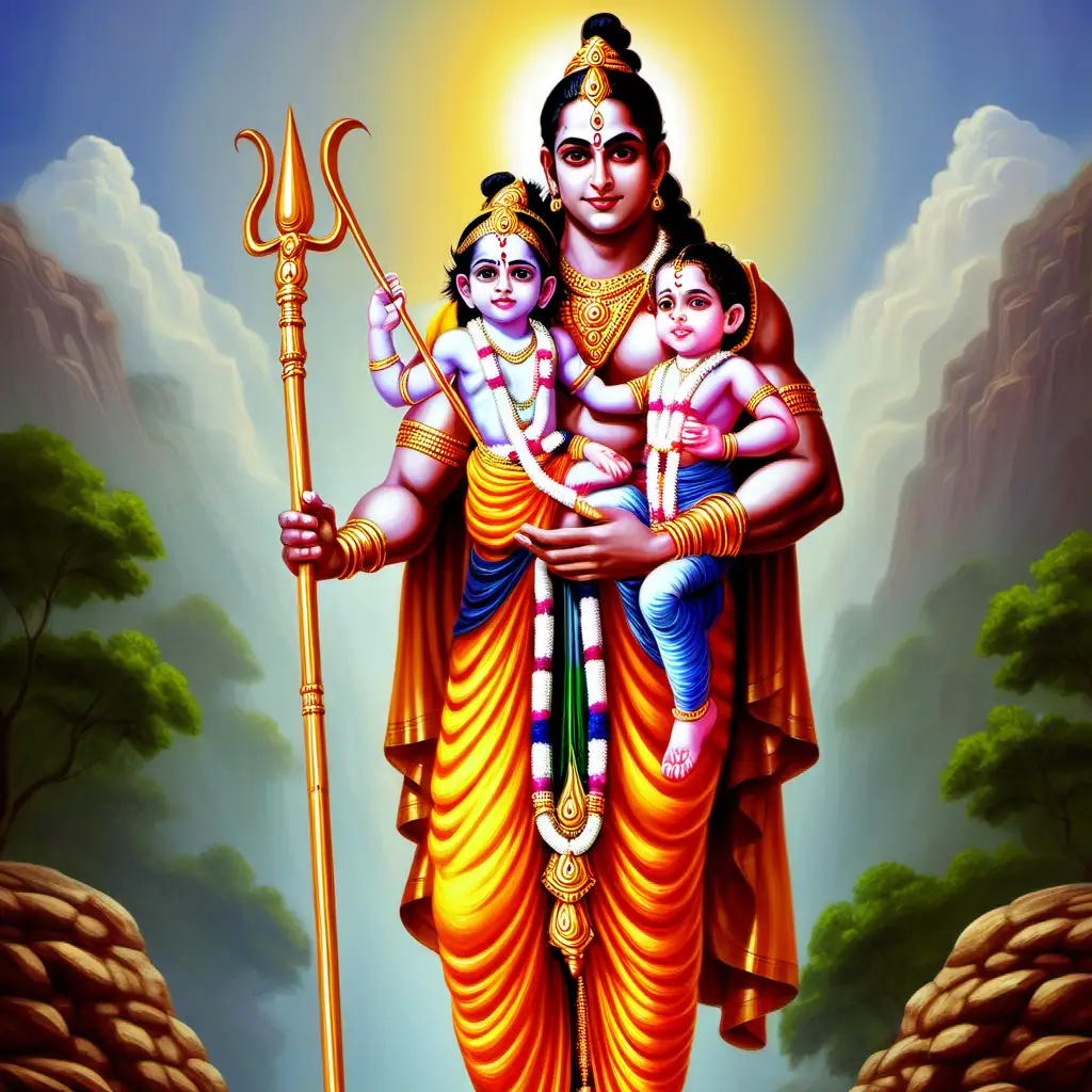 Lord Ram with Kid Devotional Scene of Reverence and Bonding