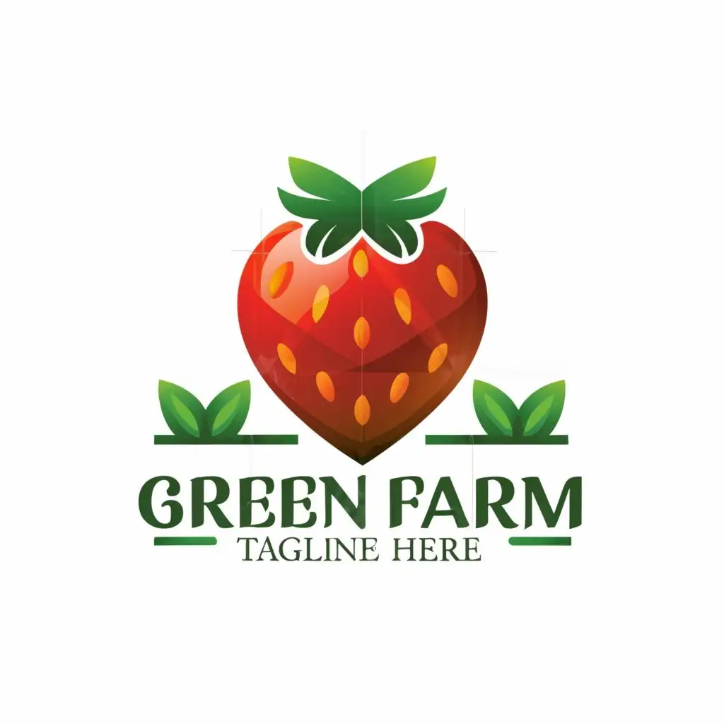 a logo design,with the text "Green Farm", main symbol:Strawberry,Moderate,green strawberry leaves in background, no tagline