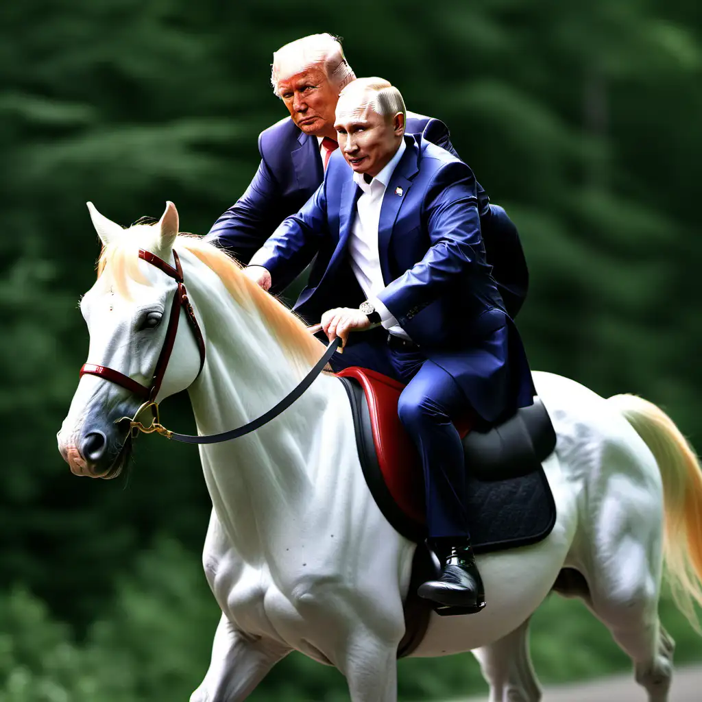 Political Figures Putin Riding Trump in a Political Satire Artwork