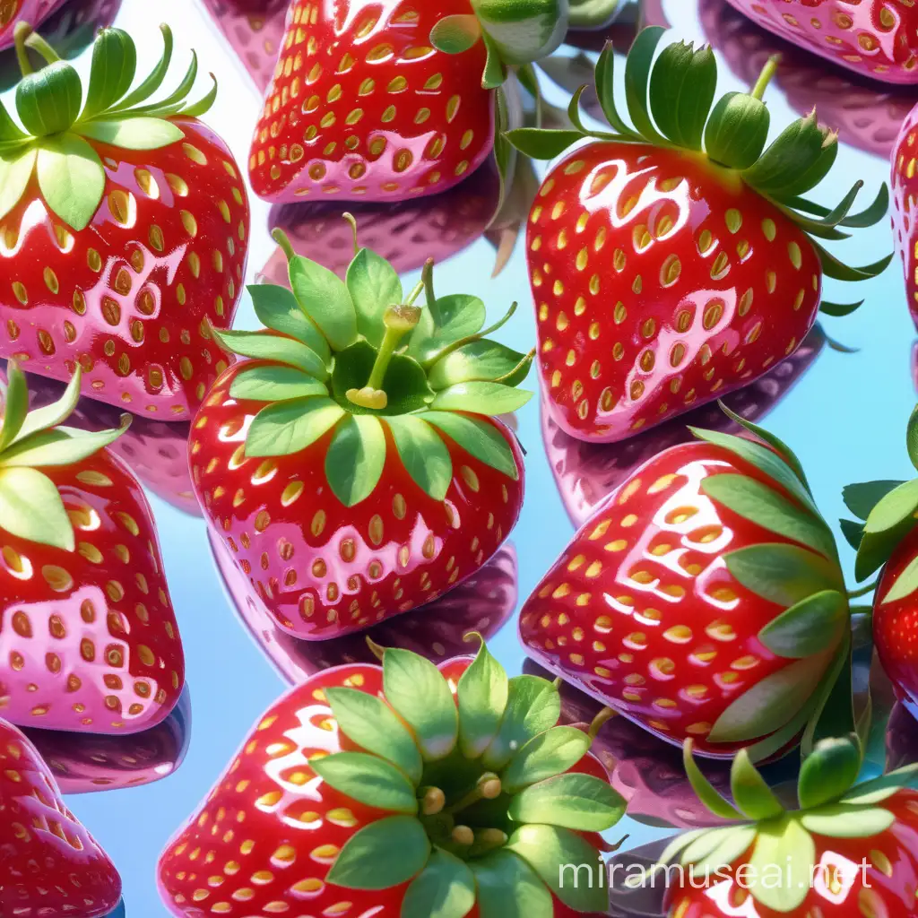 Produce a picture of three shiny iridescent strawberry 
