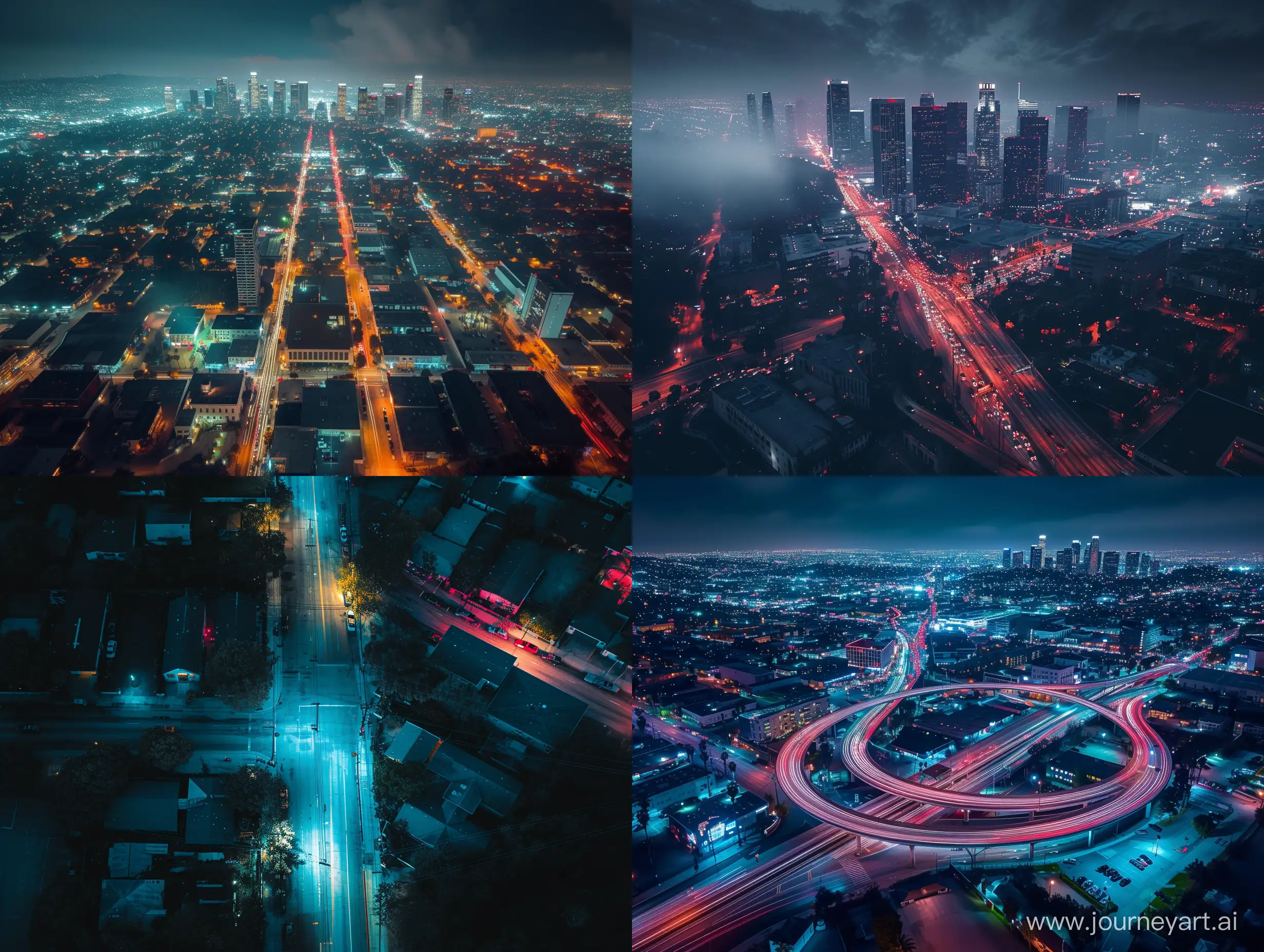 Moody-Nighttime-Drone-View-of-Detailed-Los-Angeles-Cityscape