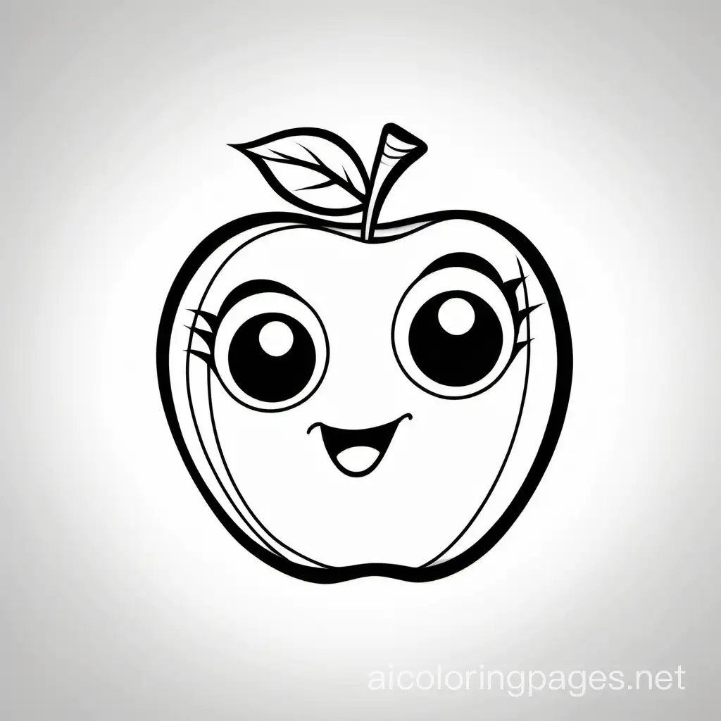 an apple with eyes and tongue, Coloring Page, black and white, line art, white background, Simplicity, Ample White Space. The background of the coloring page is plain white to make it easy for young children to color within the lines. The outlines of all the subjects are easy to distinguish, making it simple for kids to color without too much difficulty