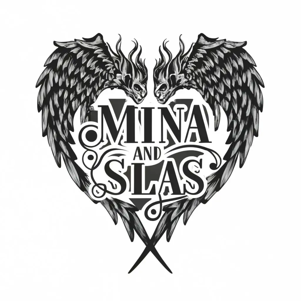 logo, heart, with the text "Mina and Silas (tattoo)", typography