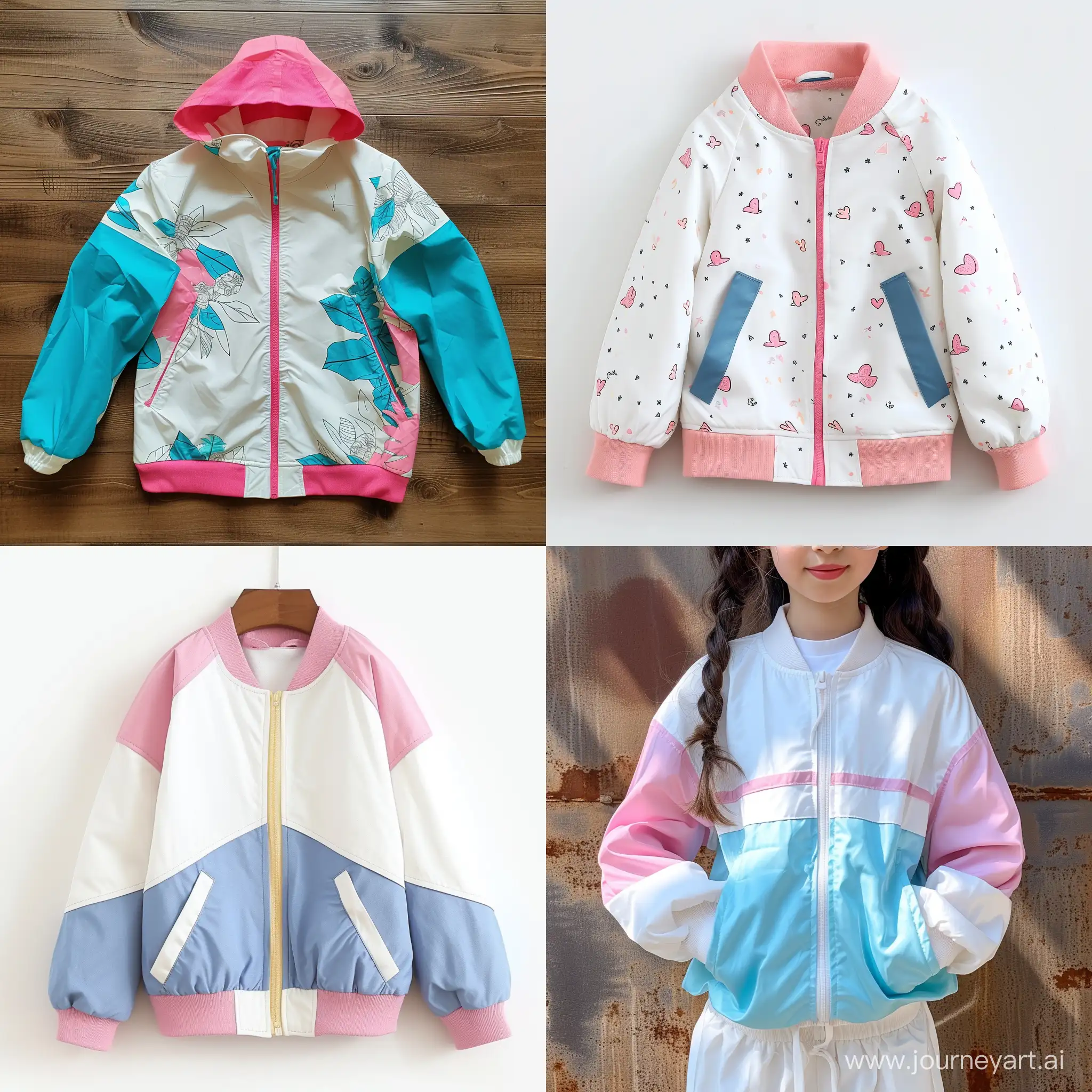 youthful summer jacket for girls, white and pink or blue,