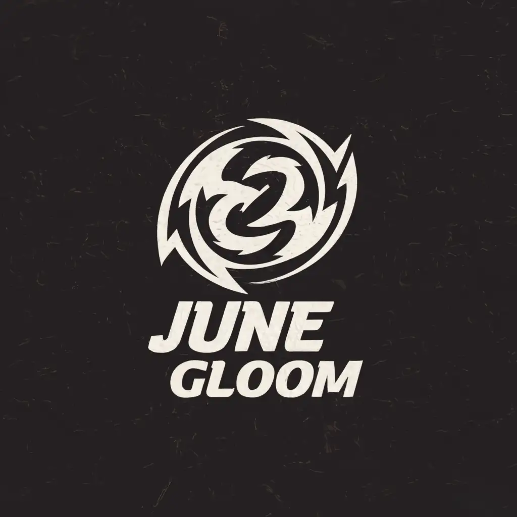 a logo design,with the text "June Gloom", main symbol:Tempest, whirlwind, storm, lightning,Moderate,be used in Sports Fitness industry,clear background