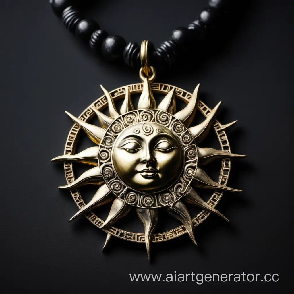 sun and moon amulet on a black background