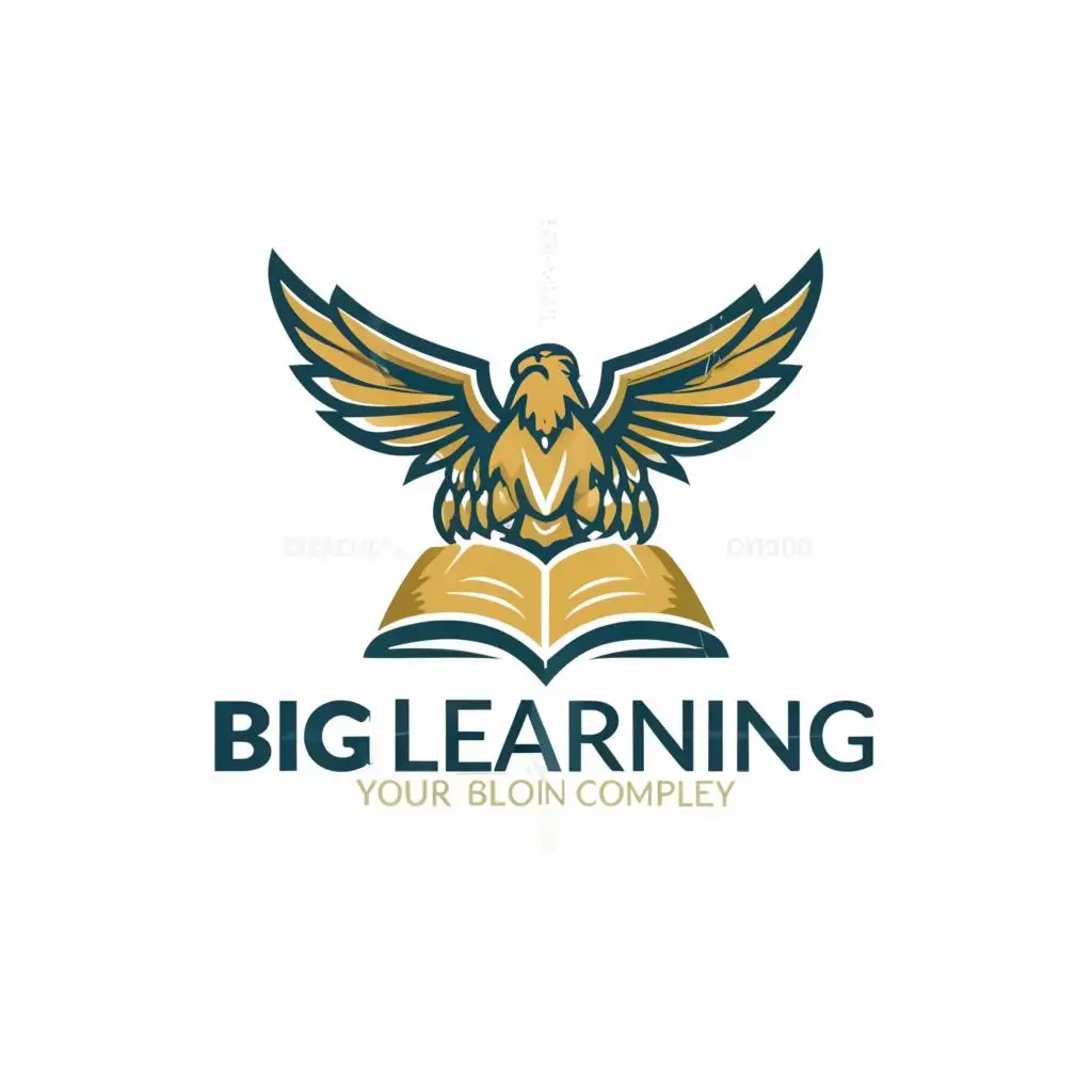 a logo design,with the text "Big Learning 
", main symbol:Eagle, Lion, rising star, books, students, university,complex,be used in Education industry,clear background