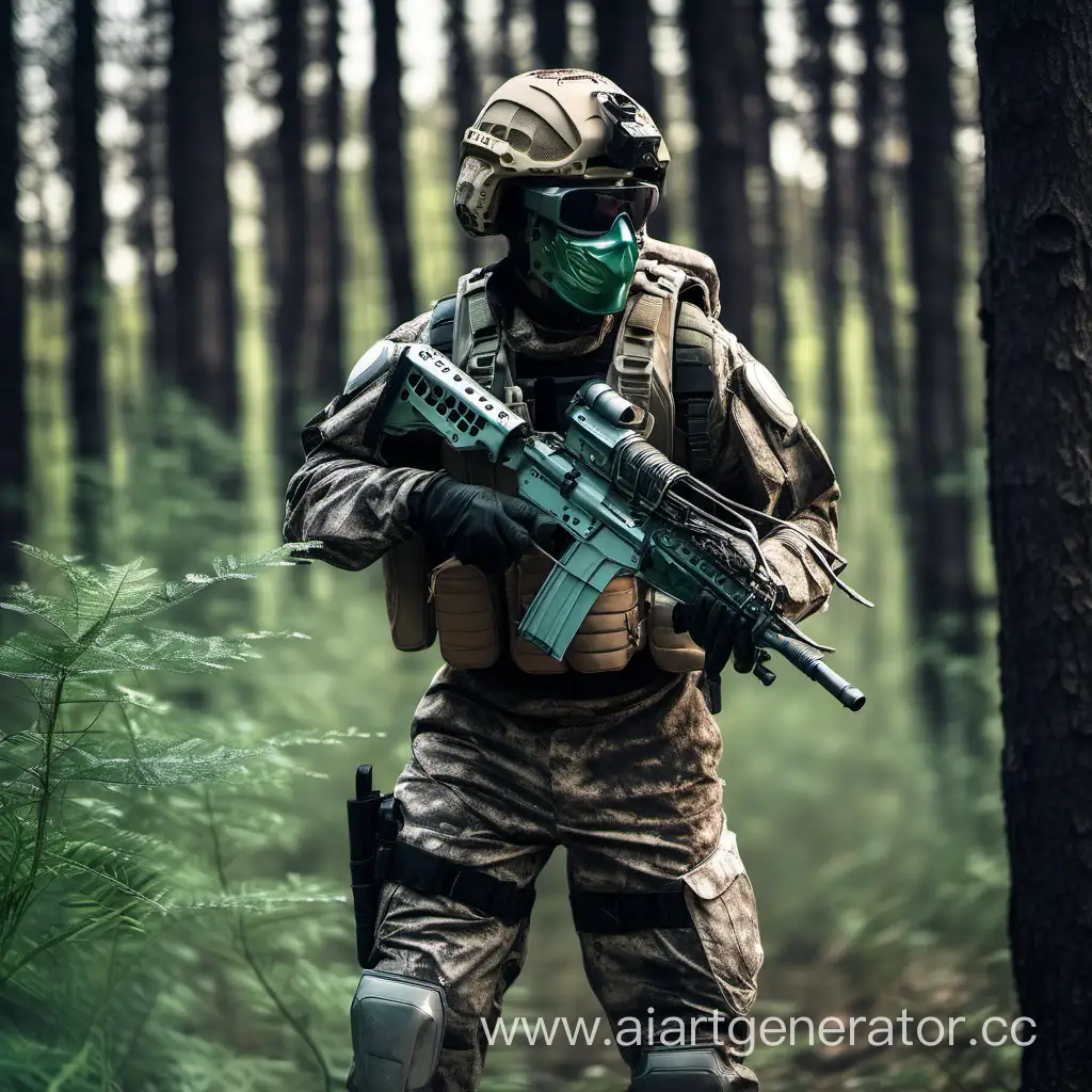 Futuristic-Exoskeleton-Soldier-Armed-in-Balaklava-Forest