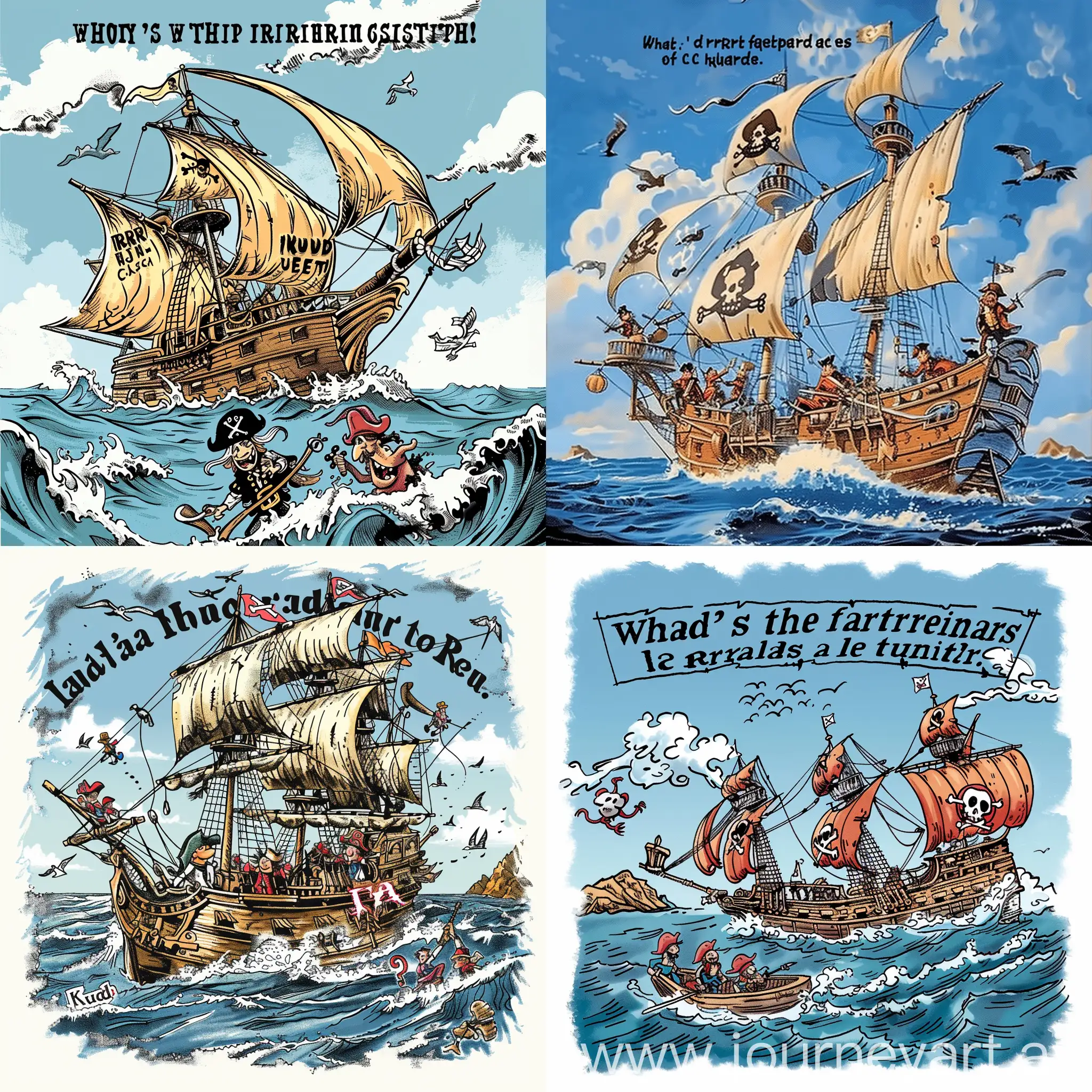 Kuds tee-shirt design, Cartoon of a pirate ship and crew on the open ocean 

With the the joke printed above the picture 

What's a pirates favourite letter?

And below the picture printed

You'd think it be RRRR but in fact it's the C...