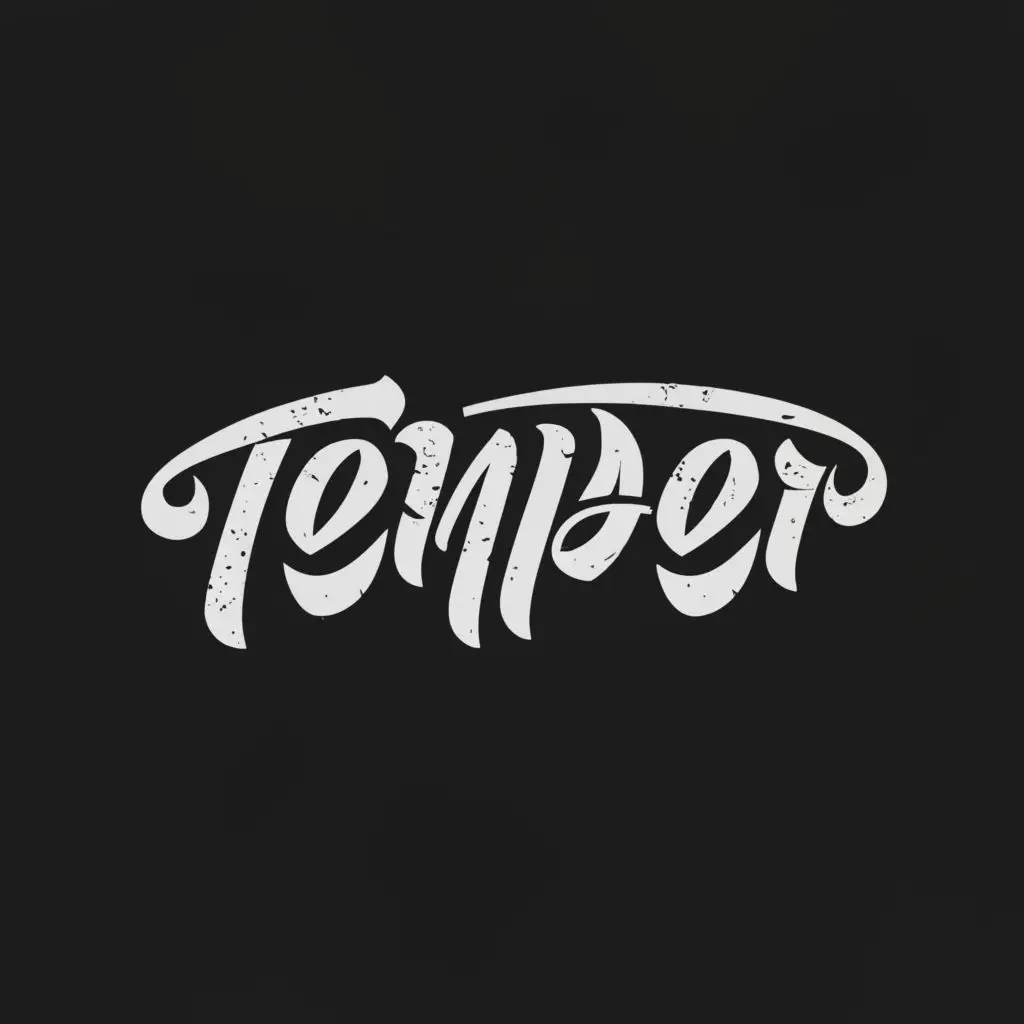 logo, An in a brutal strong style text in black and white, with the text "temper", typography, be used in Entertainment industry