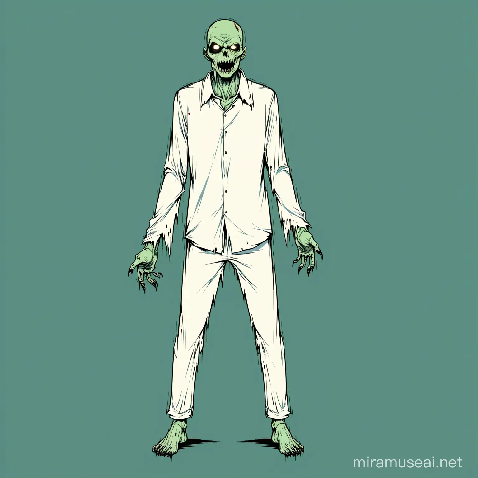 scary zombie ghost man, front view pose, half side  view pose,and full side view pose, full body with clothes ,vector form