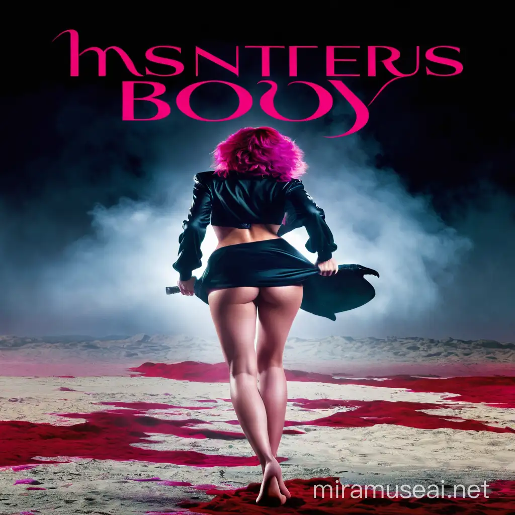 1980s Naked Succubus with Hot Pink Hair in Monster Movie Poster