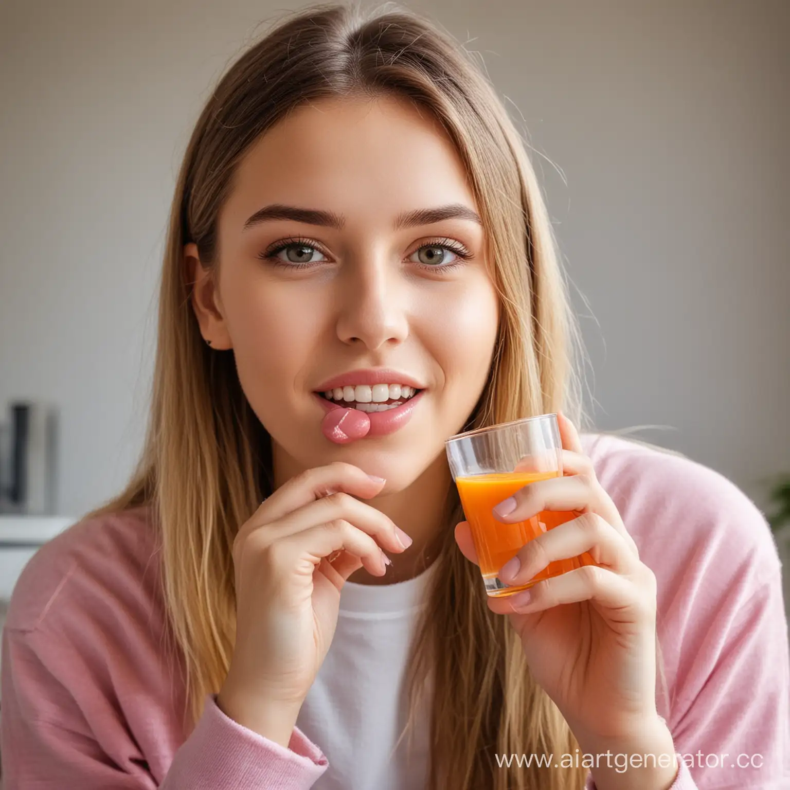 Young-Girl-Enjoying-Multivitamin-Drink-for-Health-and-Wellness