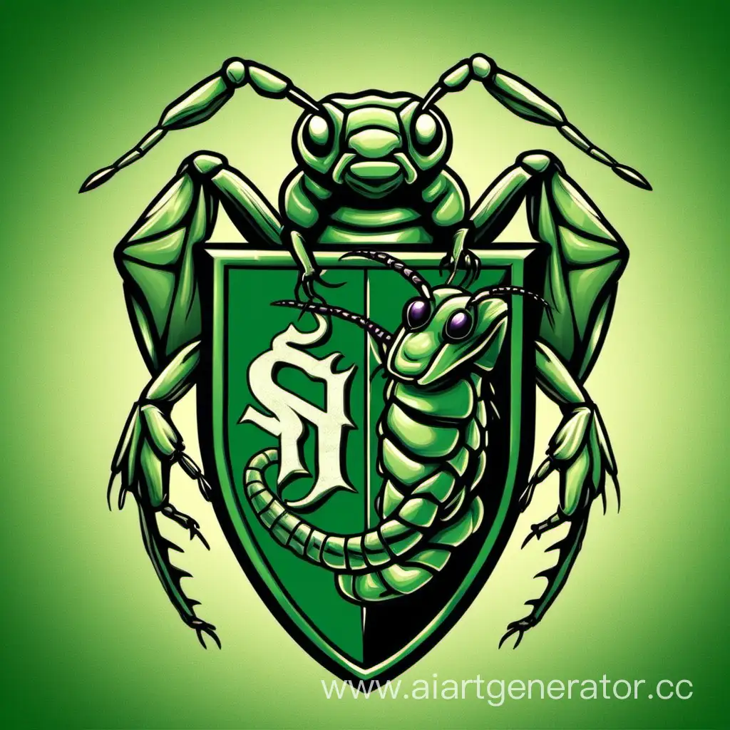 Сгененируй логотип герба SLYTHERIN из Гарри Поттера только вместо змеи нарисуй таракан