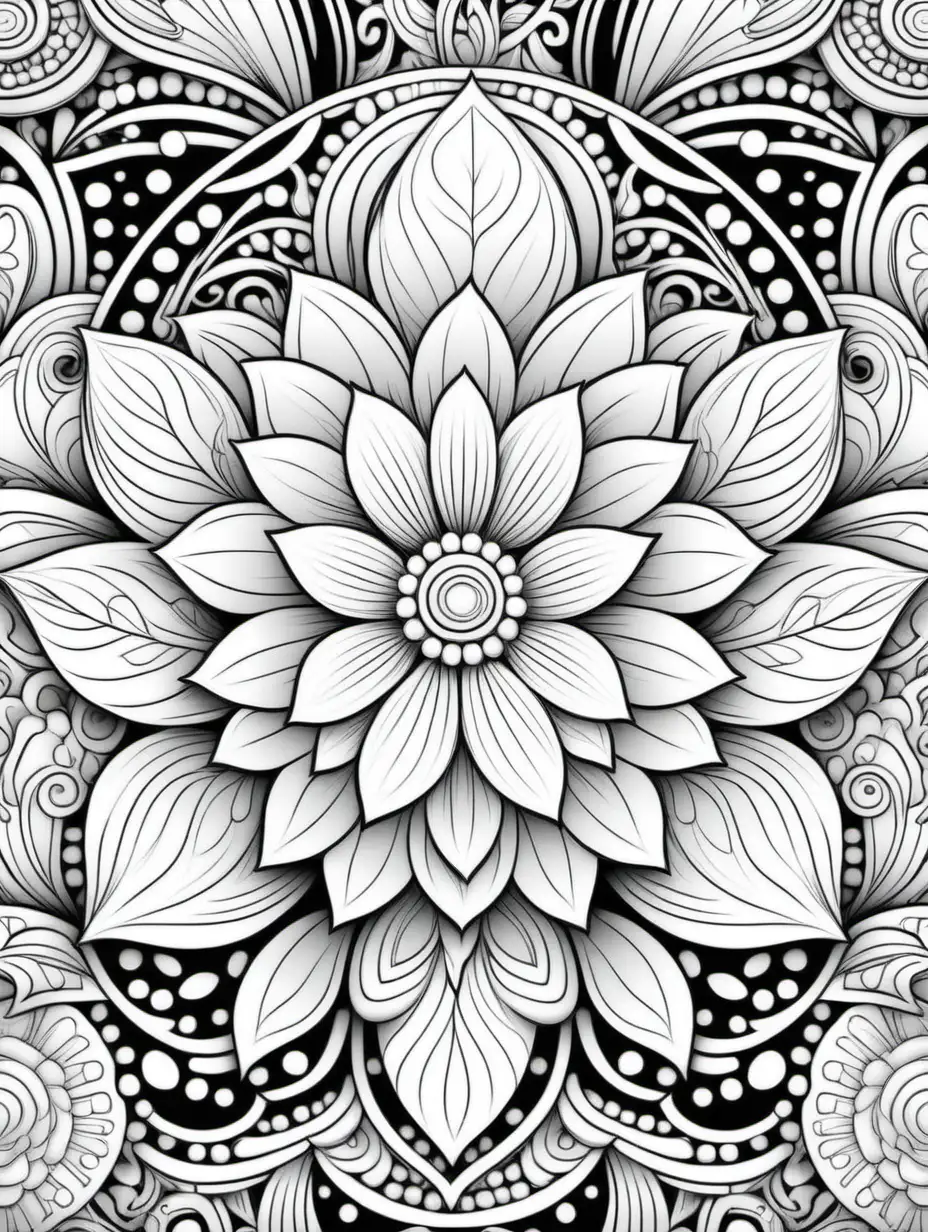 Floral Mandala Coloring Book Page with Bold Vector Lines
