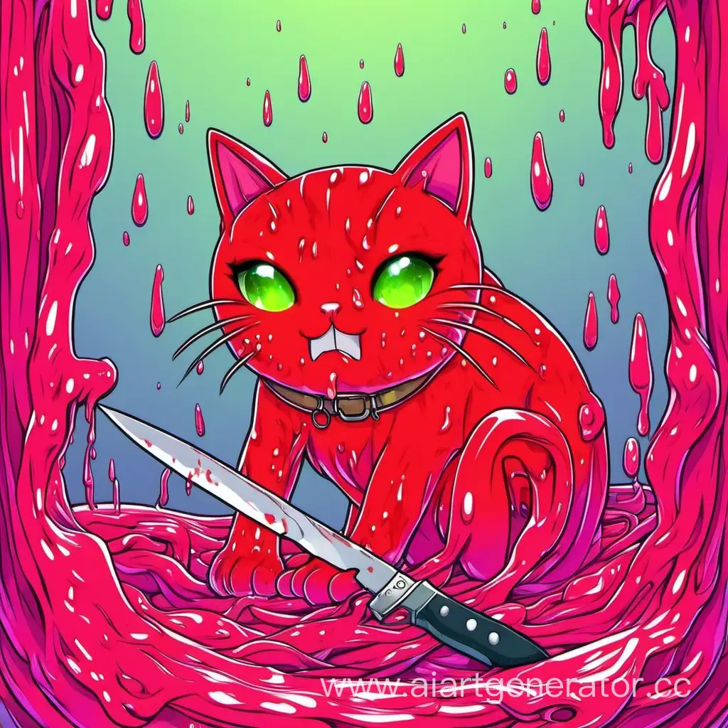 Красный Кот- слайм с ножем