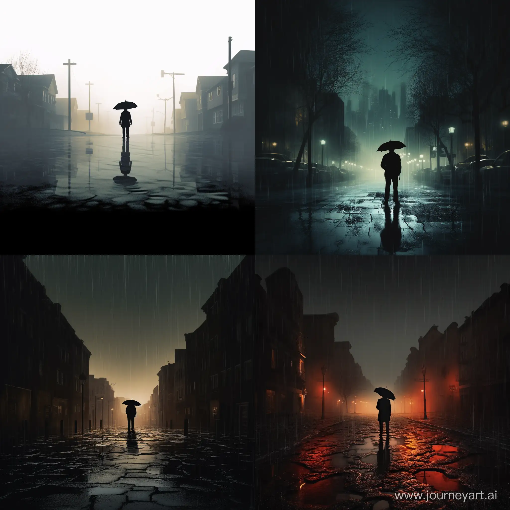 Lonely-Man-Embracing-Solitude-with-Umbrella-in-Rainy-Street-Scene