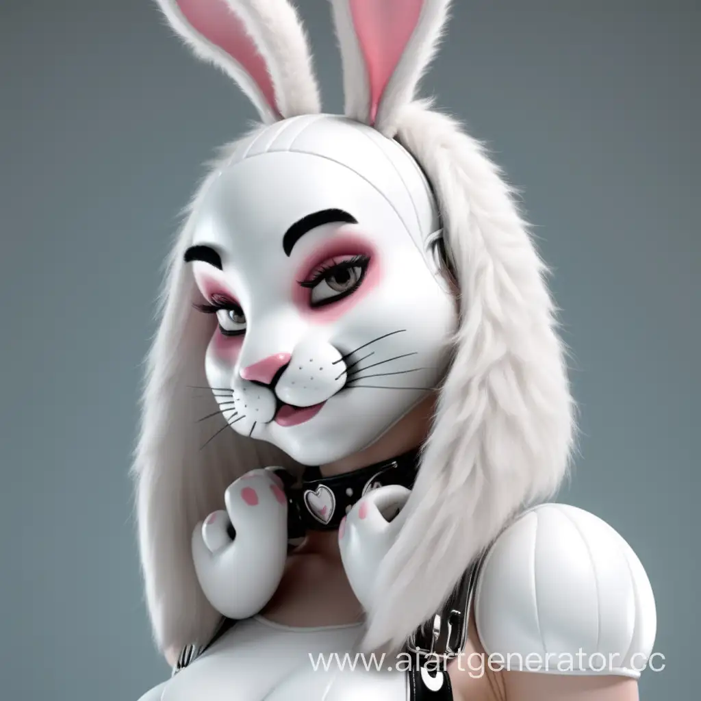 Латексная девушка фурри кролик с белой латексной кожей с мордой кролика вместо лица изображение сделать в 3д стилистике диснеевских мультфильмов
