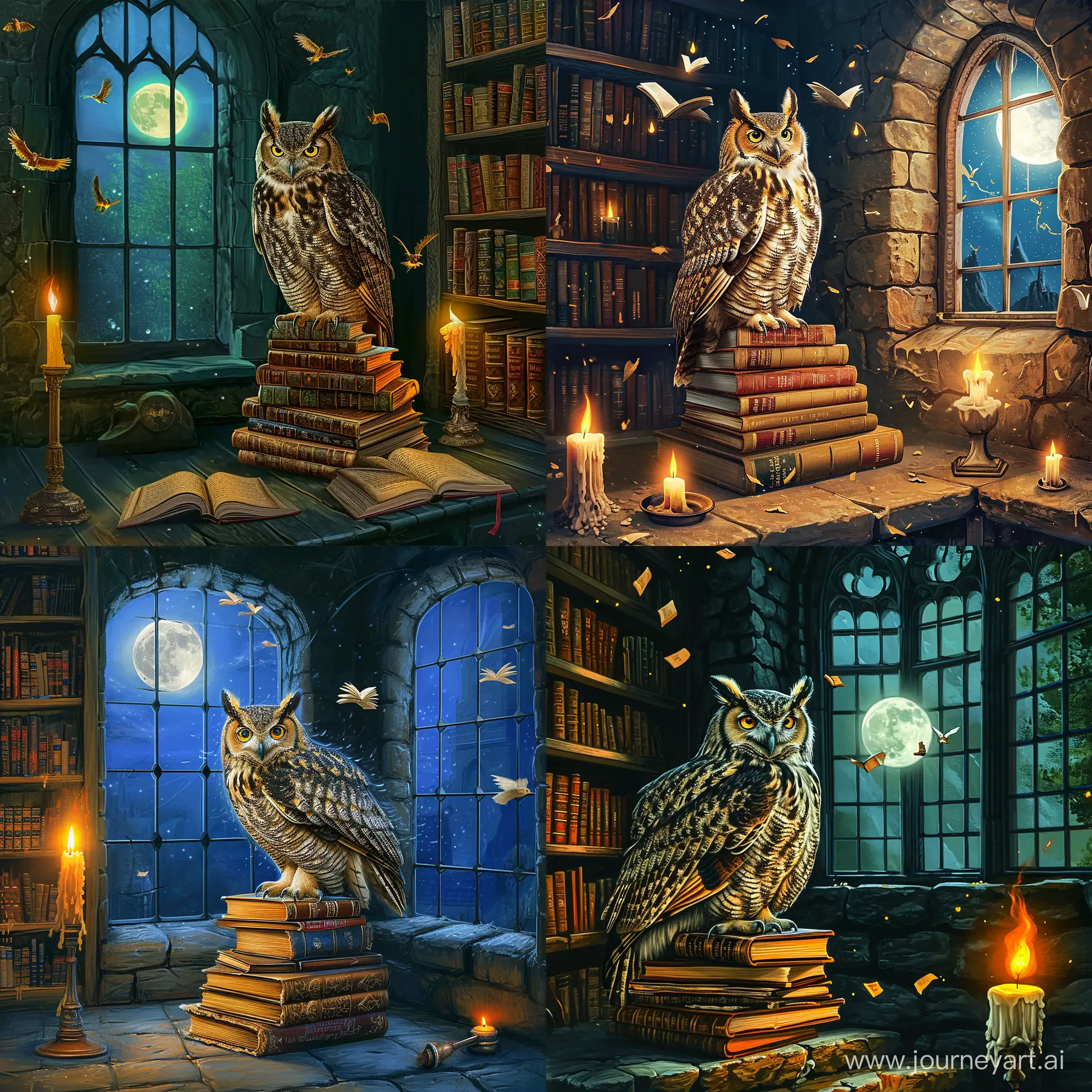 Majestic-Owl-in-Enchanted-Library-with-Candle-Magic