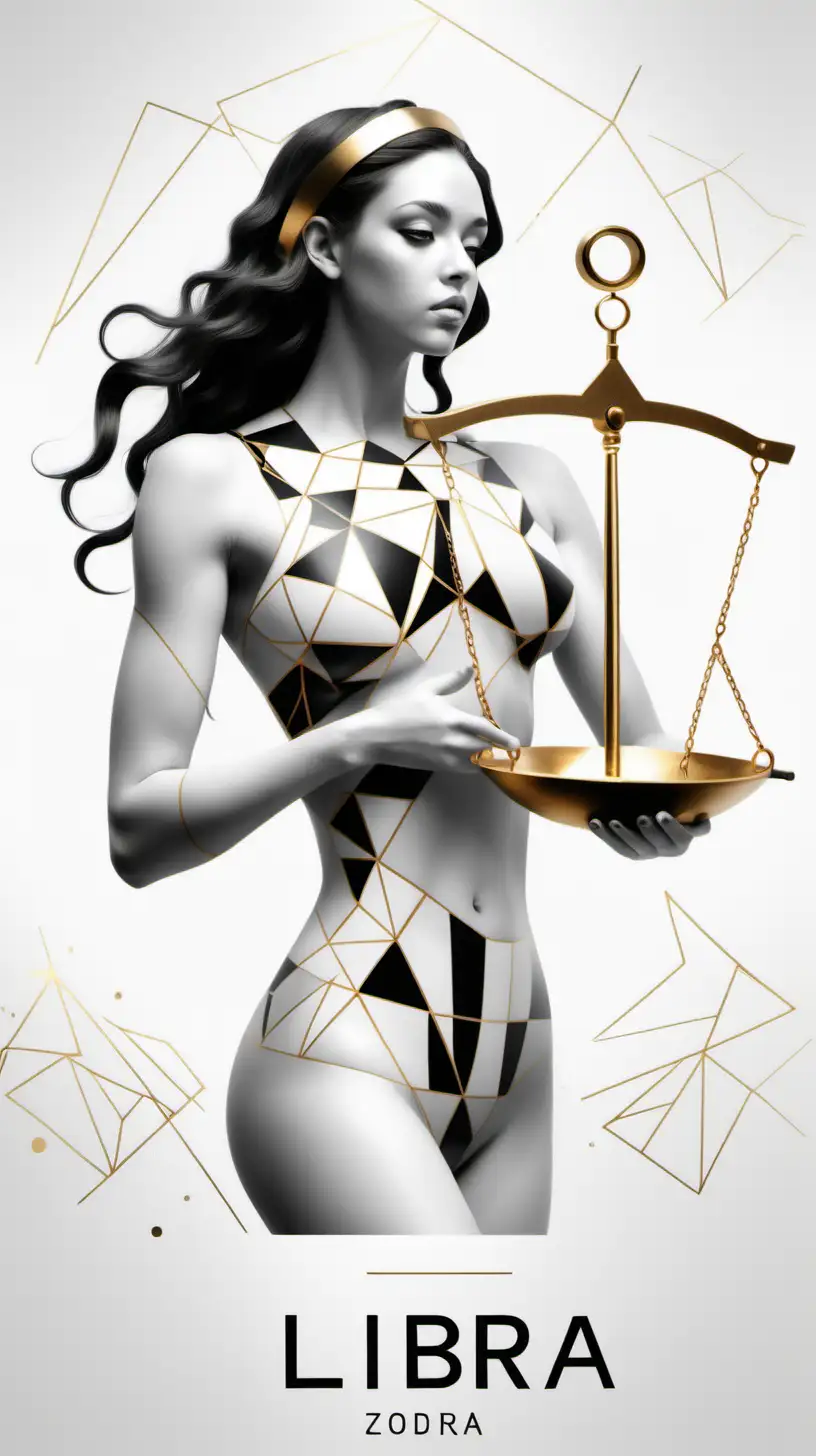 Realistic Libra Zodiac Beauty with Geometric Shapes in Black White and Gold