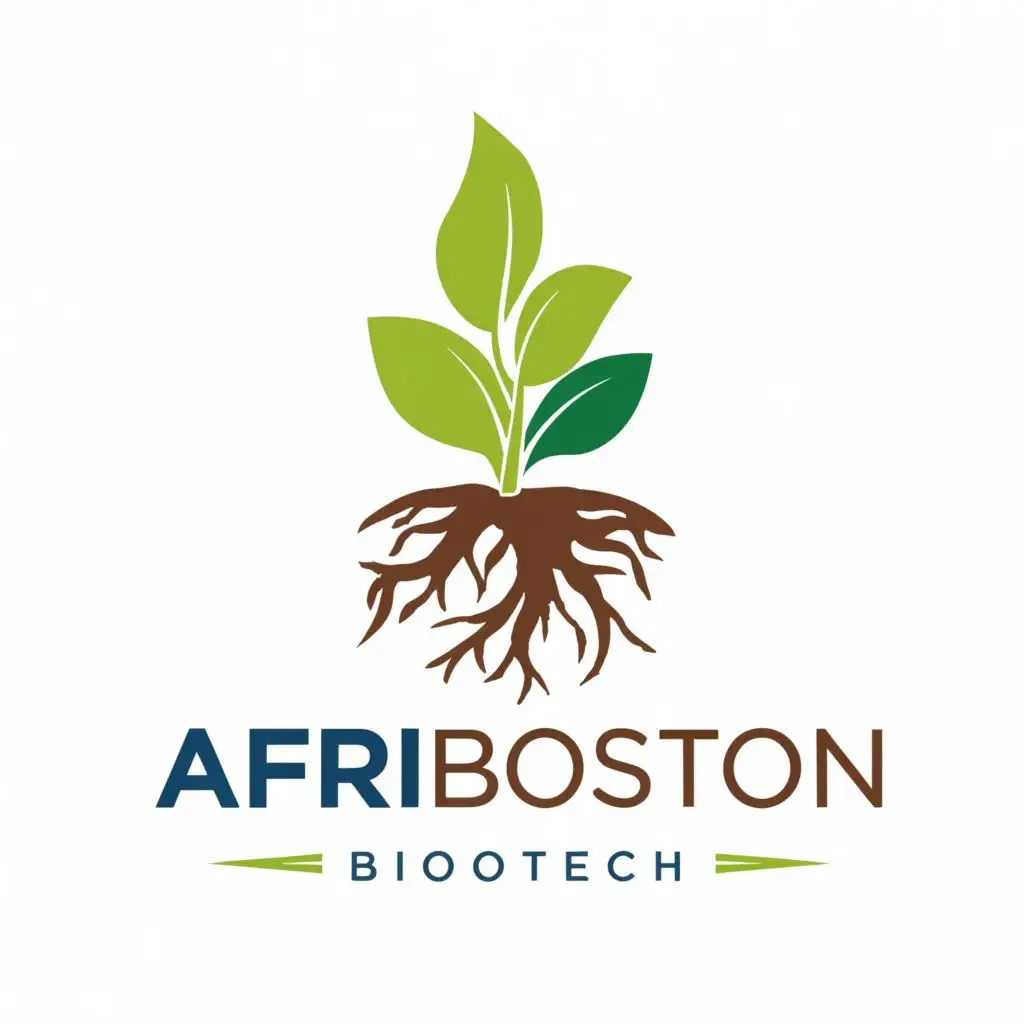 logo, Plant, soil and root, with the text "AfriBoston Biotech", typography