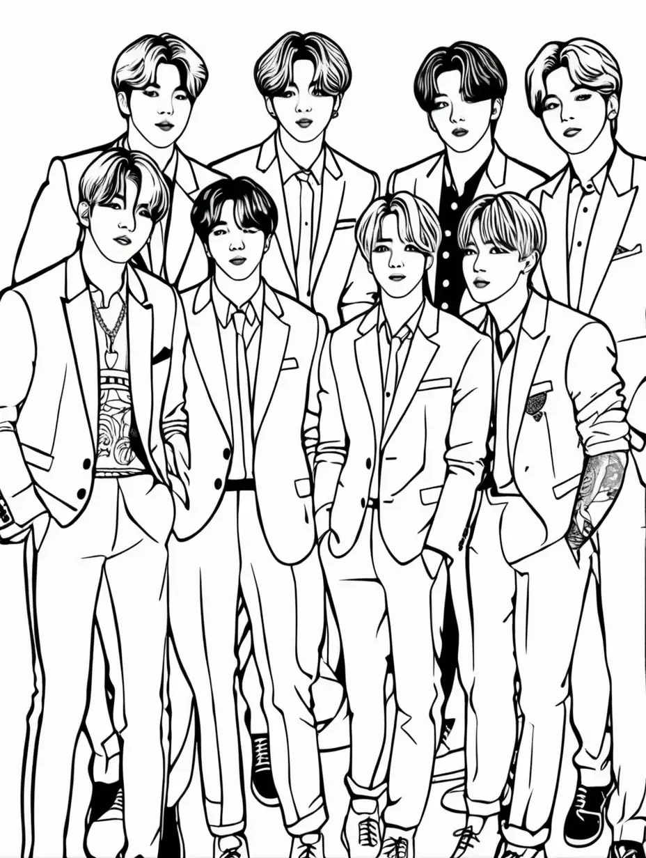 BTS Band Coloring Page for Relaxation and Creativity
