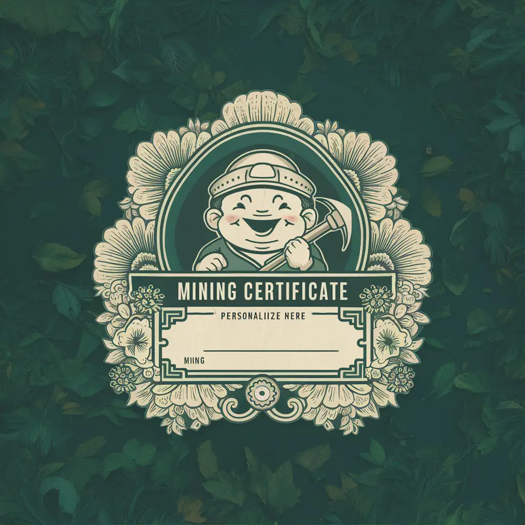 Republican style small miner's certificate, requiring a cute little miner avatar in the middle, with a blank space below and no text! With some patterns around.