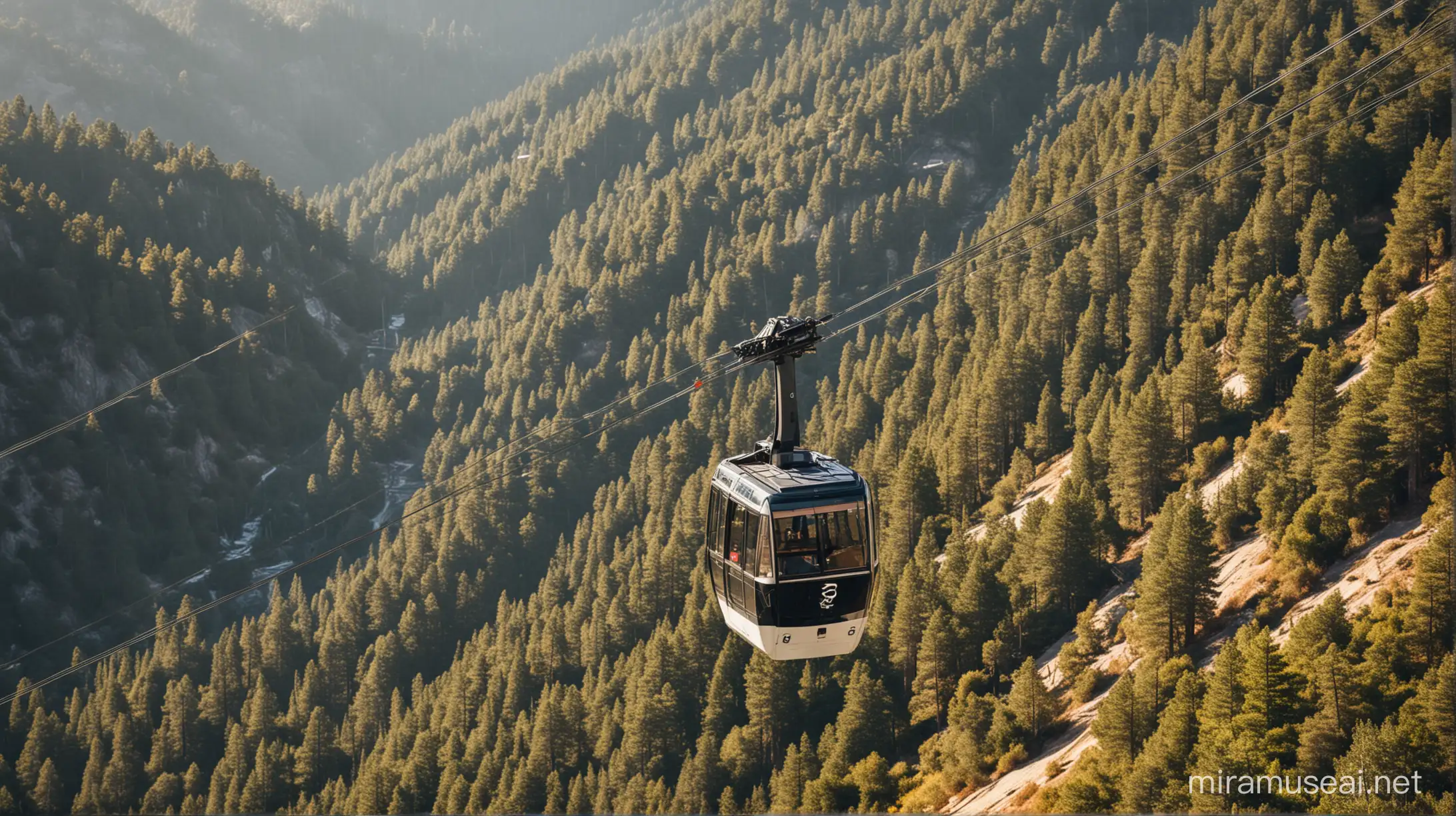modern cable car in california mountains