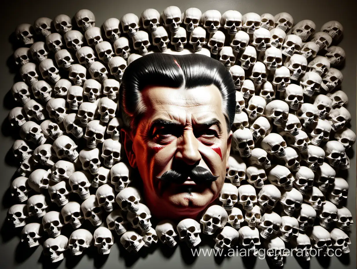 face of Stalin made of skulls