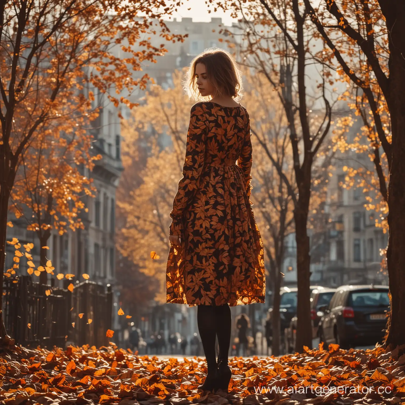 Autumn-Leaf-Dress-Urban-Silhouette-of-a-Girl