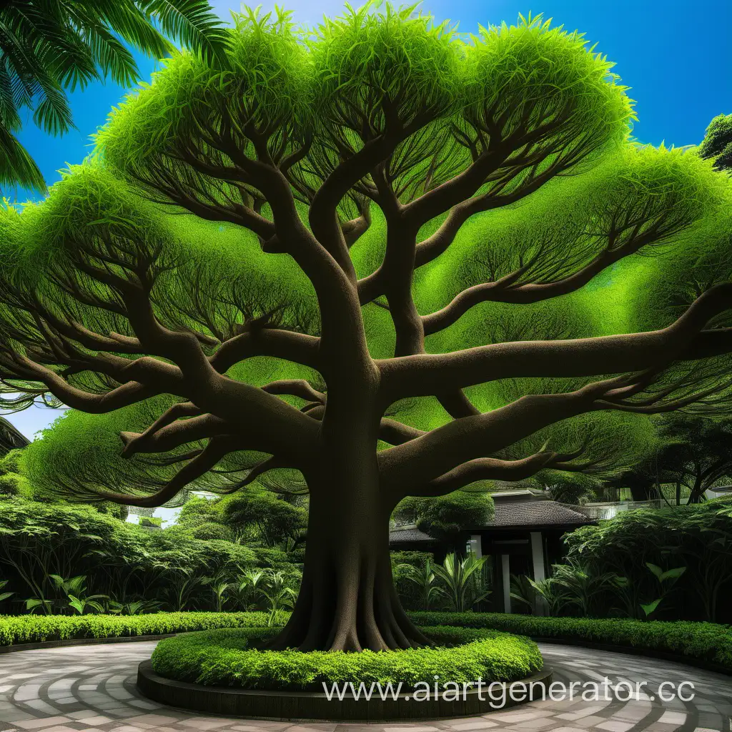 Serene-Paradise-Garden-with-Majestic-Branching-Tree