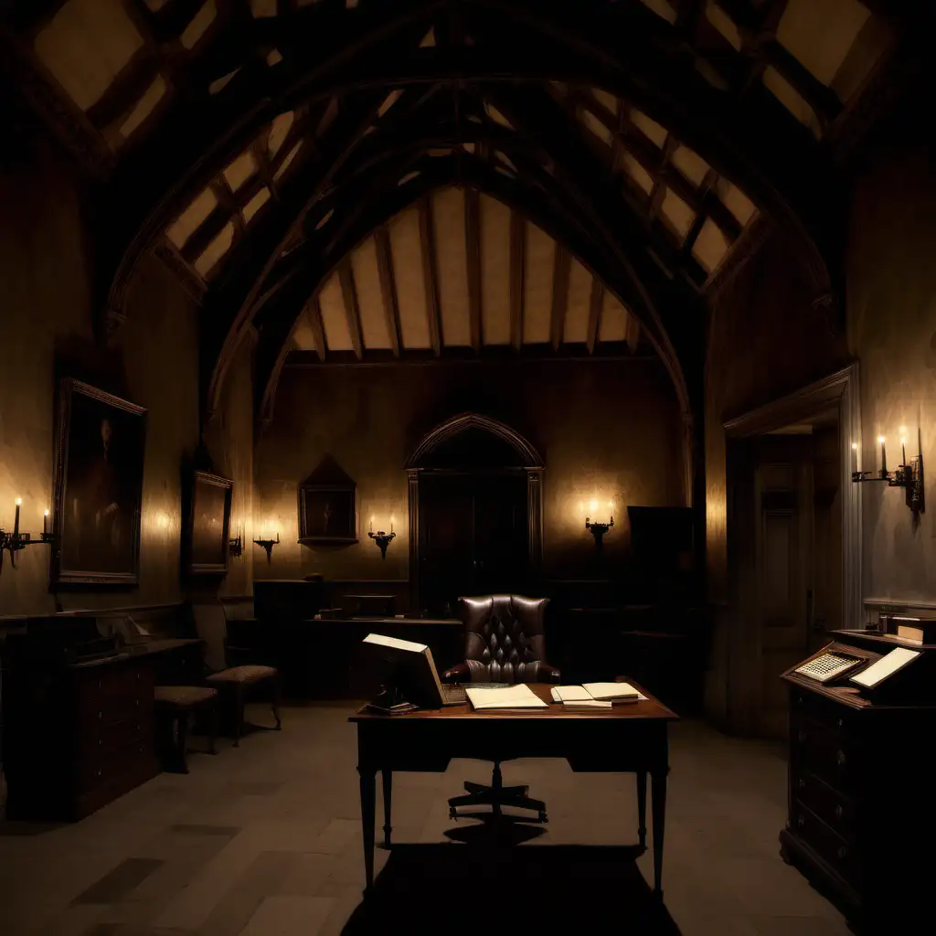 Mysterious Night Study in Spacious Manor Tower