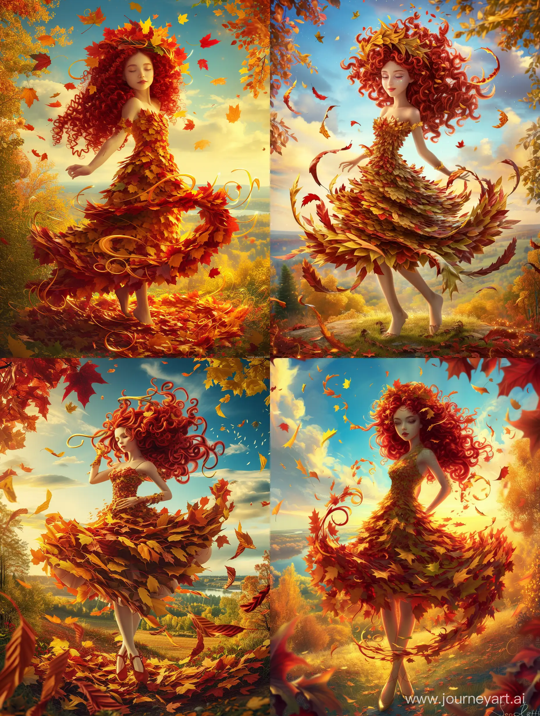 Enchanting-Autumn-Queen-Dancing-in-a-Pixelated-Forest