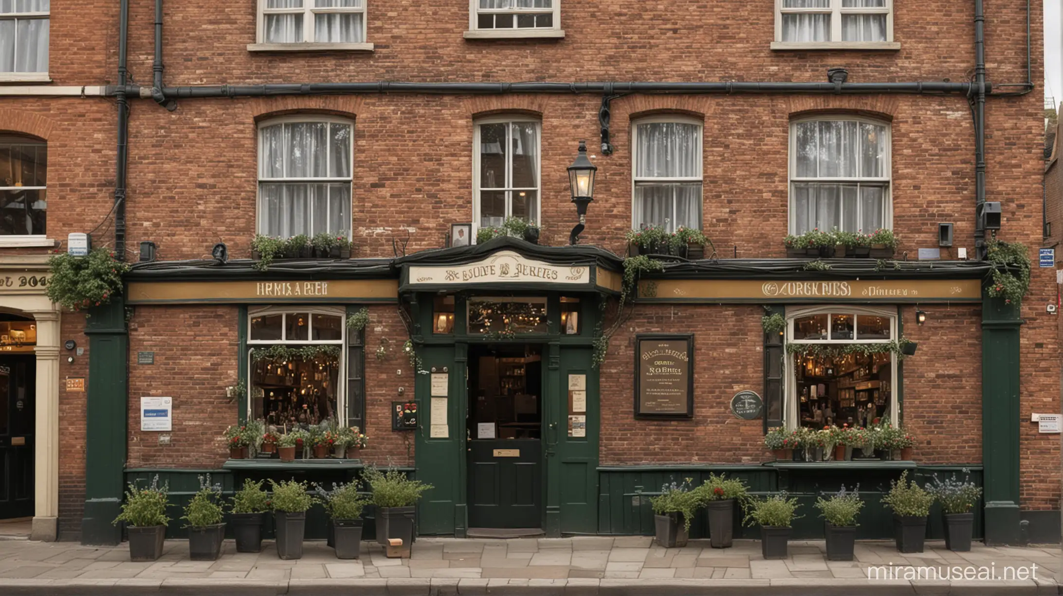 show me a realistic front of a British Pub that looks like a time capsule of 2006