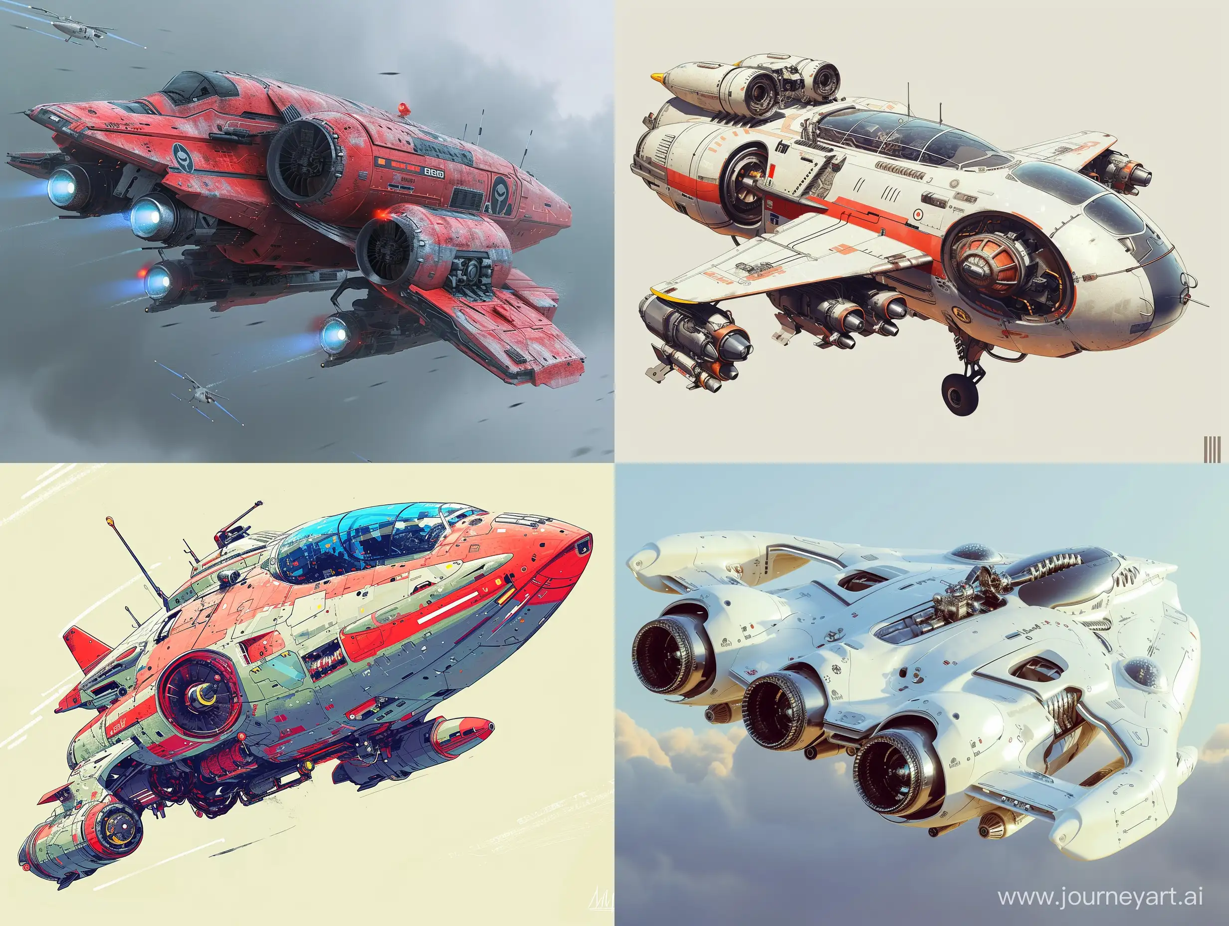 Futurism, Cyberpunk, Retro, Flying Transport, Spaceship, Cargo Ship, Shuttle, Convertiplane, VTOL, Jet Engines