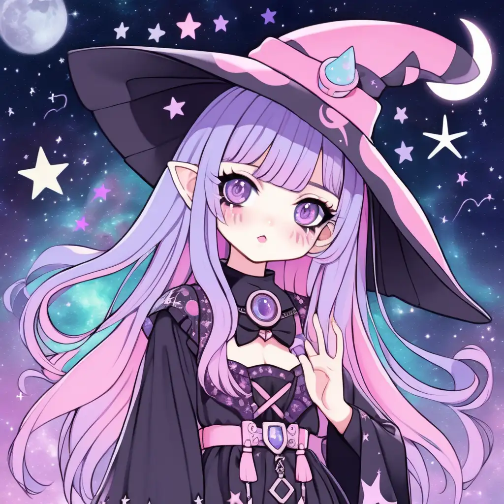 Celestial Pastel Goth Witch Kawaii Anime Art