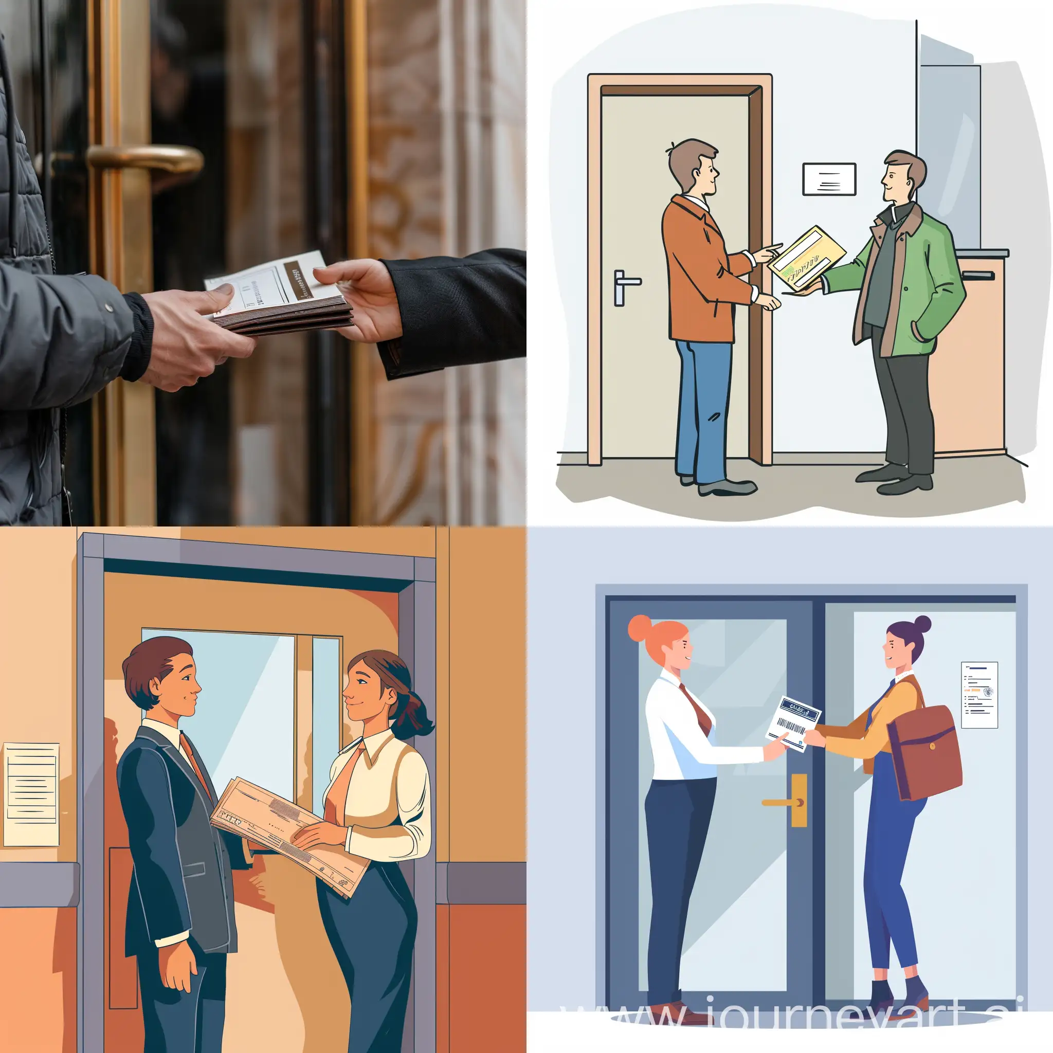 Banker-Presenting-Cheque-Book-to-Customer-at-Doorway